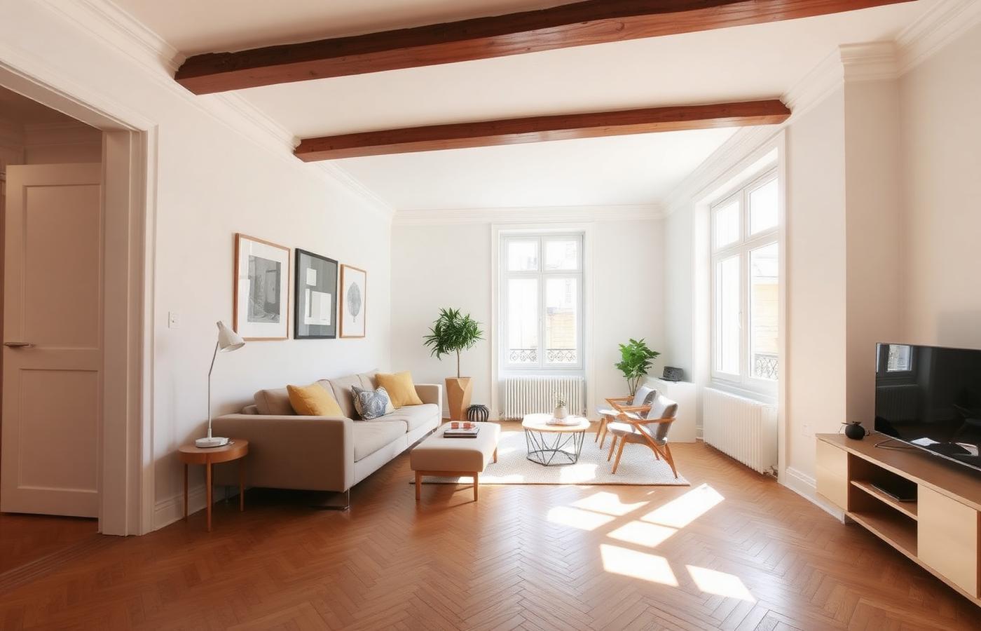 Sala renovada em apartamento no Porto